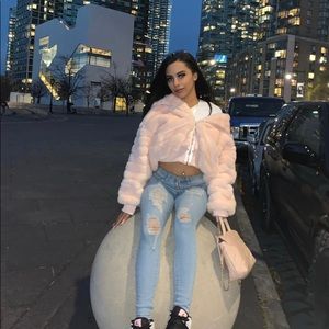 Pink Faux Fur Bubble Jacket from Victoria’s Secret, size Small